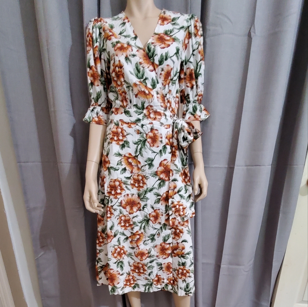 Happy Nature Kate Hudson Wrap Floral Dress Linen Cottagecore Small NWT